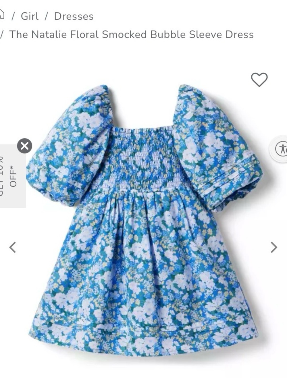Janie and Jack Blue Floral Smocked Bubble Sleeve Dress